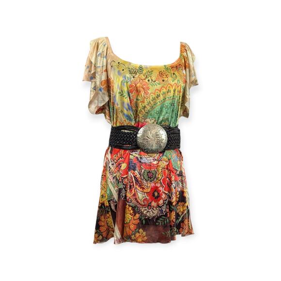 B.L.E.U FLORAL Studded Sleeveless Blouse XL flutter sleeve scoop neck - Picture 1 of 7